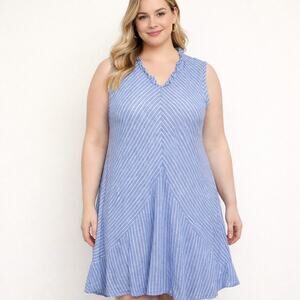 FLAX Linen Chevron Stripe Sleeveless Dress – Size Large Midi